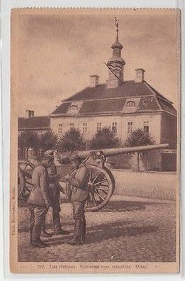 17996 Feldpost Ak Mitau das Rathaus erobertes russisches Geschütz 1917