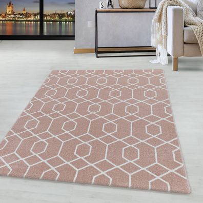 Kurzflor Cable Design Teppich Wohnzimmerteppich Zopf Muster Linien Soft Rose