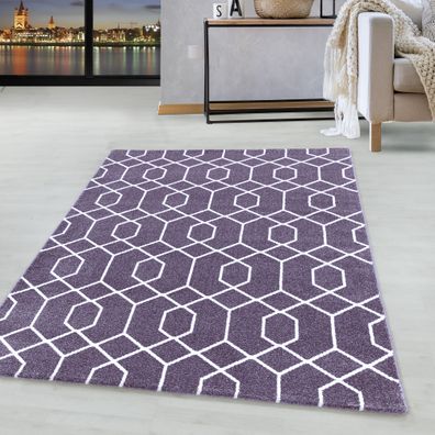 Kurzflor Cable Design Teppich Wohnzimmerteppich Zopf Muster Linien Soft Violet