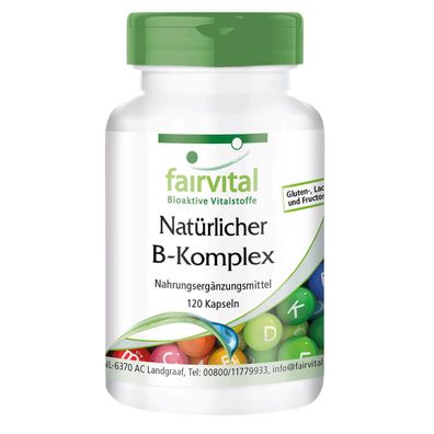 Natürlicher B-Komplex 120 Kapseln B Vitamine aus Hefeextrakt plus - fairvital