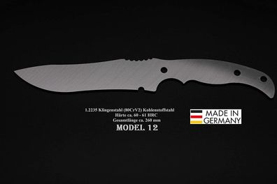 Rohling Messer Model 12 / 260mm Poliert Messerbau Messerstahl Jagdmesser