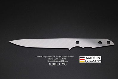 Rohling Messer Model 20 / 252mm Poliert Messerbau Messerstahl Jagdmesser