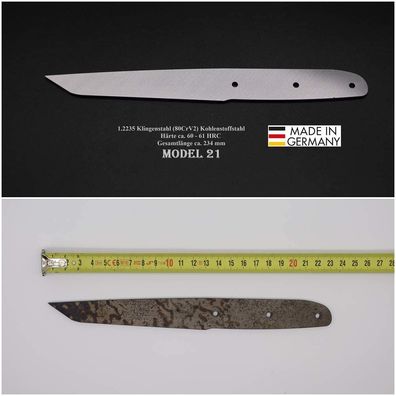 Rohling Messer Model 21 / 234mm Poliert Messerbau Messerstahl Jagdmesser