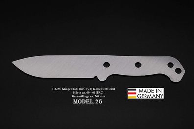 Rohling Messer Model 26 / 260mm Poliert Messerbau Messerstahl Jagdmesser
