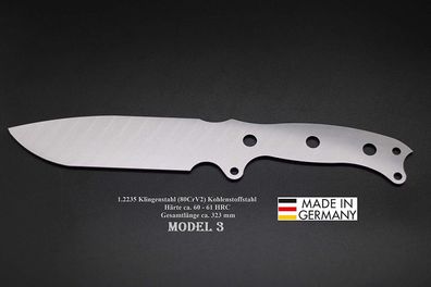 Rohling Model 3-323mm Poliert/ Messerbau Messerstahl Jagdmesser