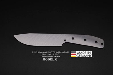 Rohling Messer Model 6 / 242mm Poliert Messerbau Messerstahl Jagdmesser