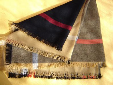 Winter Tuch geometrisch Karo schwarz beige rot Vintage Kopftuch Tuch 65x65cm Zp