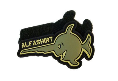 3D Rubber Patch Sägefisch oliv Alfashirt Schwertfisch Logo Fisch Militär #22456