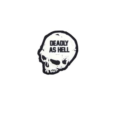 3D Rubber Deadly as Hell Patch Weiss Skull Militär Airsoft 5 x 5 cm#26930