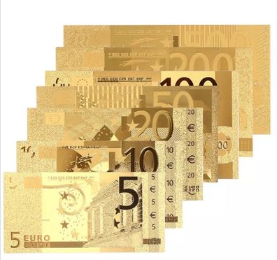 Banknote Set in Farbe Gold Geldschein Schein Goldfolie 24 K Karat 5 bis 500