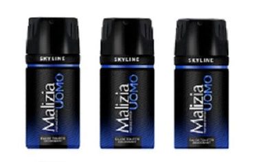 Malizia Uomo Skyline Deo 3 x 150ml Deodorant Eau de Toilette Spray