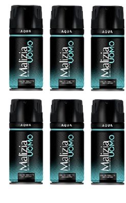 Malizia Uomo Aqua Deo 6 x 150ml Deodorant Eau de Toilette Spray