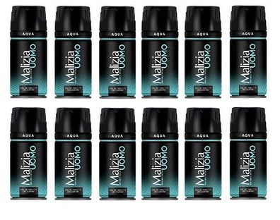 Malizia Uomo Aqua Deo 12 x 150ml Deodorant Eau de Toilette Spray