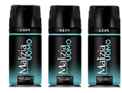 Malizia Uomo Aqua Deo 3 x 150ml Deodorant Eau de Toilette Spray