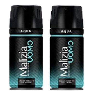 Malizia Uomo Aqua Deo 2 x 150ml Deodorant Eau de Toilette Spray