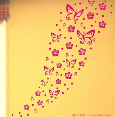 82 Aufkleber W46 Schmetterlinge Hibiscus Blüten Punkte - Wandtattoo