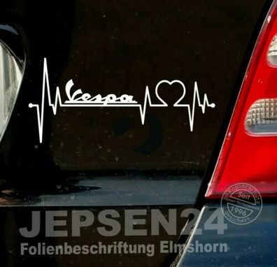 Vespa Herzschlag Aufkleber 18cm S132 für Auto Bus Heck Roller JDM DUB Farbwahl