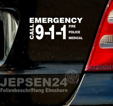 Aufkleber Police 911 Emergency 15cm für Auto Bus Heckfenster JDM