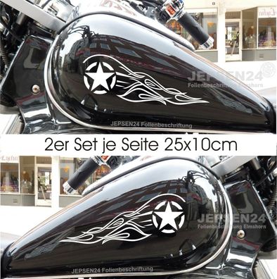 Motorrad Aufkleber Flame US Star 25cm Stern Star Tattoo Farbwahl