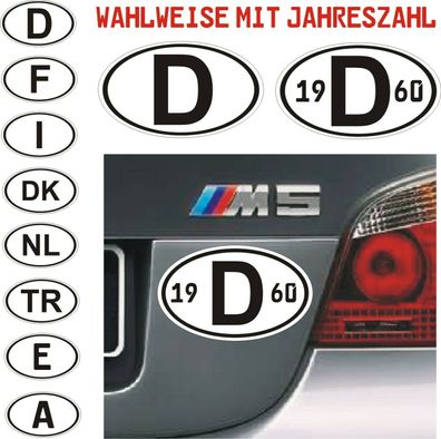 D-Schild Aufkleber Länderkennzeichen, 2 Farbig in 12x7cm schwarz auf weiß