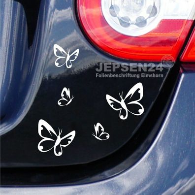 Aufkleber 5 Schmetterlinge S116 Autoaufkleber - einfarbig nach Wunsch