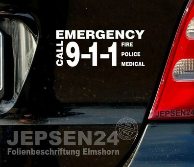 Aufkleber Police 911 Emergency 17cm für Auto Bus Heckfenster JDM