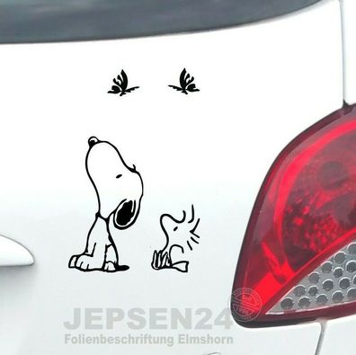 2 Aufkleber Snoopy + Woodstock 10cm + 5cm S111 für Auto Wände Notebook Farbwahl