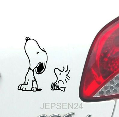 2 Aufkleber Snoopy + Woodstock 10cm + 5cm S108 Autoaufkleber Farbauswahl