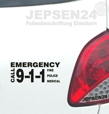 Aufkleber Police 911 Emergency 15cm für Auto Bus Heckfenster JDM