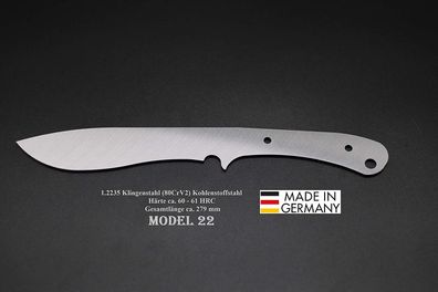 Rohling Messer Model 22 / 279mm Poliert Messerbau Messerstahl Jagdmesser