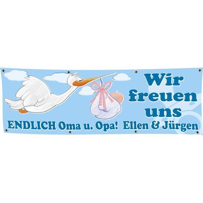 Banner Werbebanner - Wir freuen uns Endlich Oma u. Opa - JUNGE - 3x1m - Spannband -