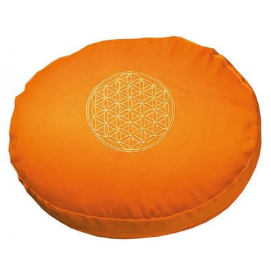 Meditationskissen BLUME DES LEBENS orange Dinkelspelz 30 x 25 cm Yoga Sitzkissen