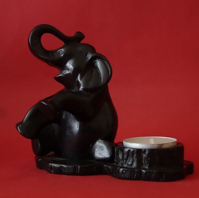 Glitzernde Shabby Glas Teelichterhalter mit Elefanten Figur Glückbringer & Teelichte