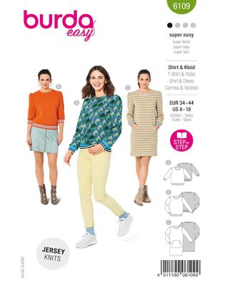 Burda Style Papierschnittmuster Bequeme Sweatshirts / Kleid mit Känguru-Tasche #6109