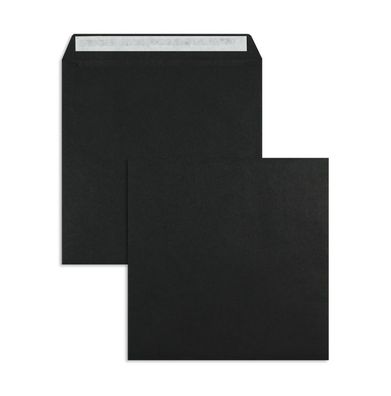 100 Briefumschläge Schwarz 220x220 mm mit Haftklebung