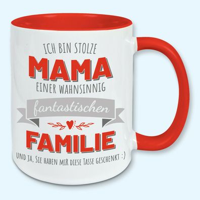 Tasse, Kaffeebecher, stolze Mama einer fantastischen Familie, Ostern, Muttertag