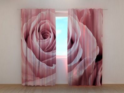 Fotogardine rosane Rose, Fotovorhang mit Motiv, Digitaldruck, Gardine auf Maß