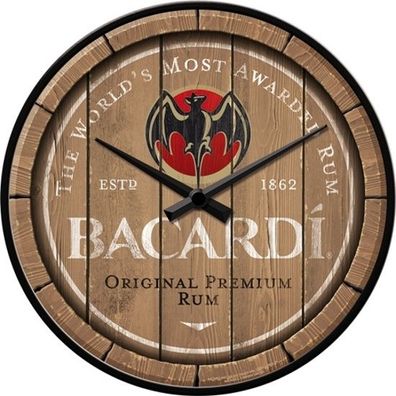 Bacardi Holz Faß Barrel Nostalgie Wanduhr Glas 31 cm Wall Clock