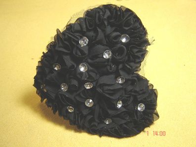 Haarreif Herz schwarz Blüten mit Glitzersteinen Fascinator Haarschmuck p