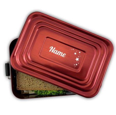 Brotdose mit Name Lunchbox Aluminium Brotzeitbox rot Metall Gravur Schulanfang Kita