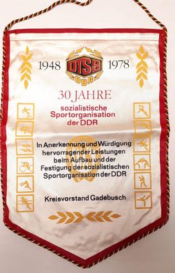 DDR Wimpel 30 Jahre sozialistische Sportorganisation der DDR Kreisvorstand Gadebusch