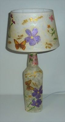 DIY - Lampe - Leuchte - Tischleuchte - Lila Blumen - Schmetterlinge - bunt - 43cm