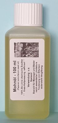 100 ml Mohnöl (Papaver somniferum seed oil) raffiniert, blassgelb