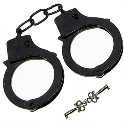 MFH Handschellen schwarz mit Zwischenkette und 2 Schlüsseln