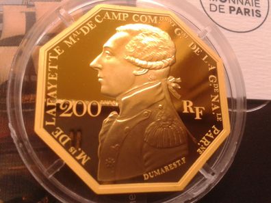 200 euro 2020 PP Frankreich Lafayette Ankunft in Boston 1 Unze 999 Gold nur 250 Stück