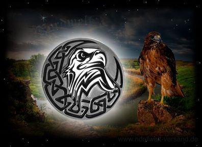 Gürtelschnalle Adler Hräsvelg Wächter über Yggdrasil, teilweise emailliert
