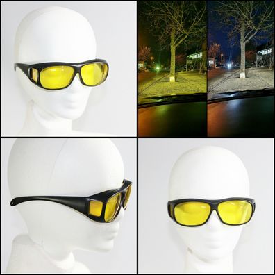 Nachtsichtbrille Überziehbrille Nachtfahrtbrille Sonnen Kontrastbrille Gelb