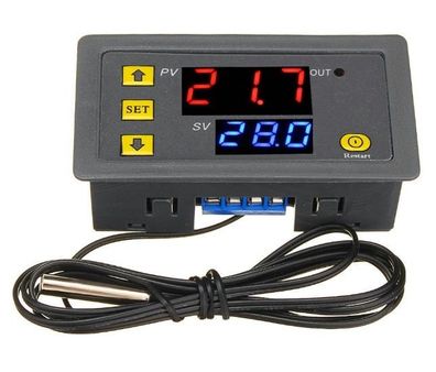 Temperaturregler mit Sensor, IN 12V/ DC, OUT 250V/ AC 10A, Bereich 50-120 °C, 1St