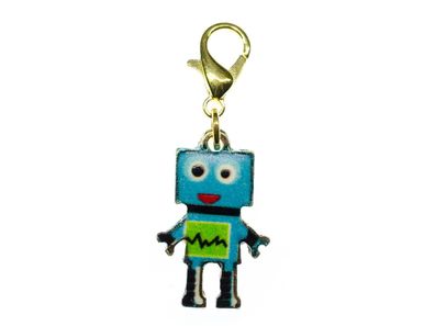 Roboter Charm Miniblings Zipper Anhänger Bettelanhänger Maschine Metall blau