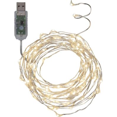 LED Lichterkette 100er Daylight weiß Silberdraht USB 8 Funktionen Timer 456-50